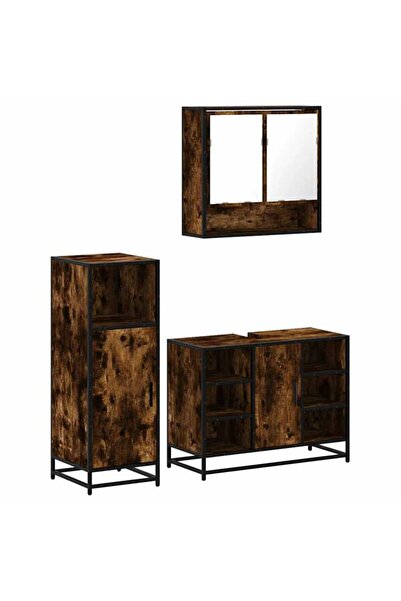 vidaxl Set mobilier baie din 3 piese, stejar afumat, lemn prelucrat