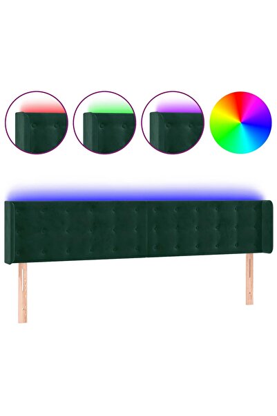 vidaxl Tăblie de pat cu LED, verde închis, 203x16x78/88 cm, catifea