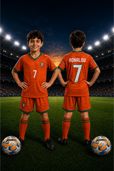 Selvira Ronaldo 7 Çocuk Futbol Forması Takımı Kırmızı Yeşil Taraftar Forma Se...