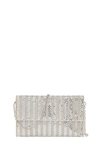 Derimod Women's Silver Chain Strap Stone Evening Dress Bag 26Pbd2912Ts