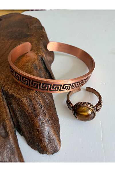 Rupen Kraft Natural tiger's eye stone 100% pure copper bracelet ring combo ad...