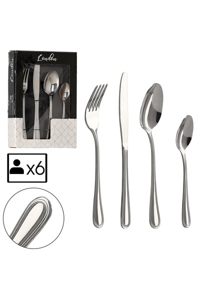 JollyMag Set de tacamuri inox, 24 piese, 6 persoane, cutit, lingura, furculit...