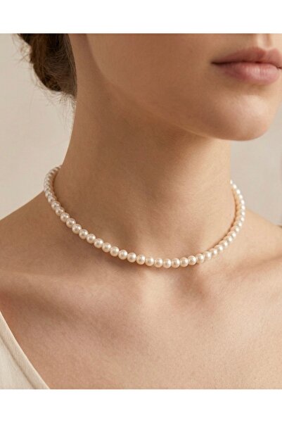 DİESMOONCO El Yapımı İnci Choker Kolye Altın Klipsli Minimal Boyun Kolyesi