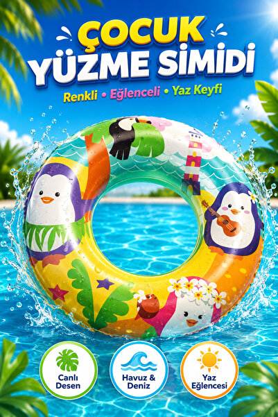viyol marketim Çocuk Yüzme Simidi 51 cm – Desenli Şişme Havuz Deniz Simidi 3-...