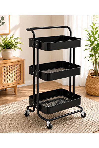 N.zone 3-Tier Metal Rolling Organizer and Storage Cart with Swivel Wheels and...