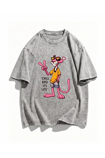 Touz Moda CHILL BRO ITS LIFE Printed Washed Oversized Vintage T-Shirt