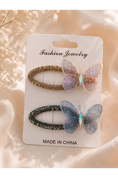 yiora 2 Piece Crystal Stone Butterfly Side Buckle with Gold Body Clasp