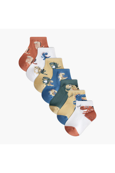 Juniors Pack of 7 Baby Boys Socks with Dinosaur Print