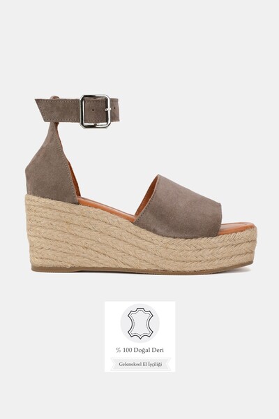 TUNAELLİ Women's Mink Suede Genuine Leather Size 36-41 Wedge Heel Daily Espad...