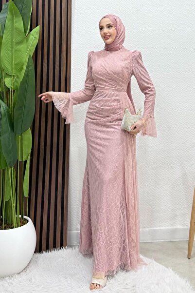Lamia Giyim Maysa Tül Abiye Soft Pembe