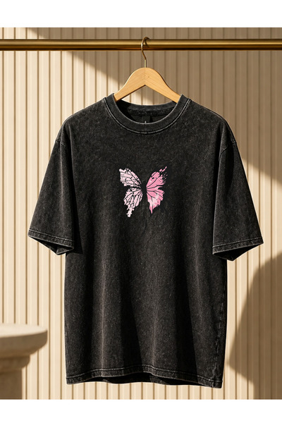 Pink Sky Μπλουζάκι Unisex Oversize με εφέ ξεβαμμένου υφάσματος, Vintage Stree...