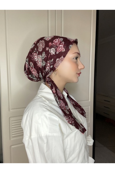 Anatolye Burgundy Floral Cheesecloth Scarf Bonnet - Non-Slip, Anti-Sweat (Non...