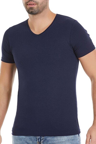 YILDIZ Modal V-Neck Men's T-Shirt Navy Blue
