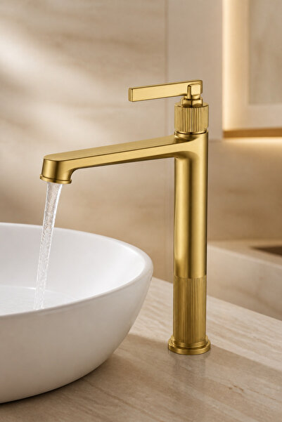 İSAOĞLU YAPI Matte Gold Retro Bowl Sink Faucet Brushed Gold Vintage Bowl Comp...