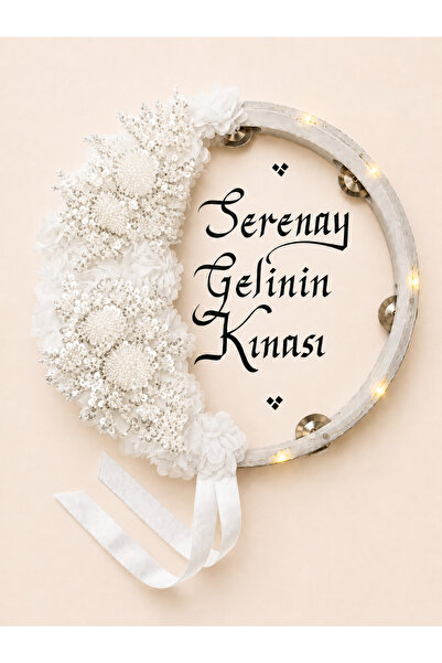 ELYNA Beyaz Ledli Gelin Defi, Boncuklu Çiçekli 32cm, Kına Düğün Sünnet Düğünü...