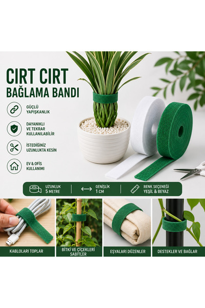 Eşya Dünyası Velcro Cable Organizer and Plant Tying Tape 5 Meters X 1 cm Cutt...