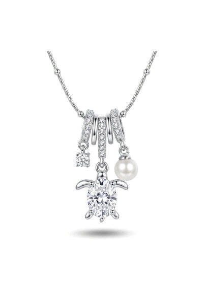h&b design jewel قلادة سلحفاة فضية من الفولاذ مع 3 حليات