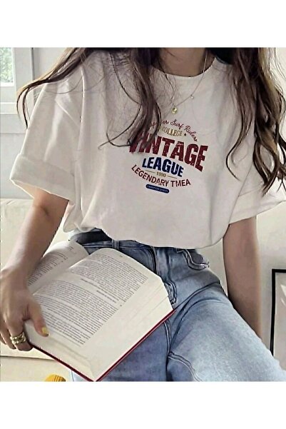 Generic Brand Λευκό vintage εμπριμέ βαμβακερό γυναικείο μπλουζάκι
