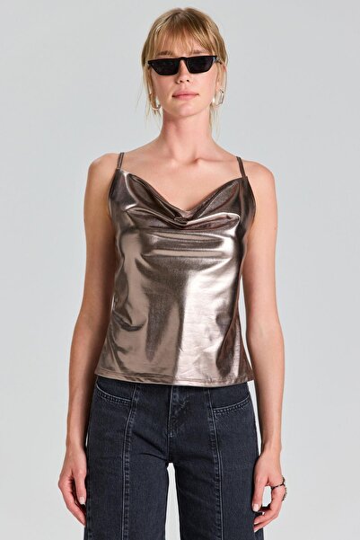 boutiquen 2806 İp Askılı Parlak Bronz Bluz