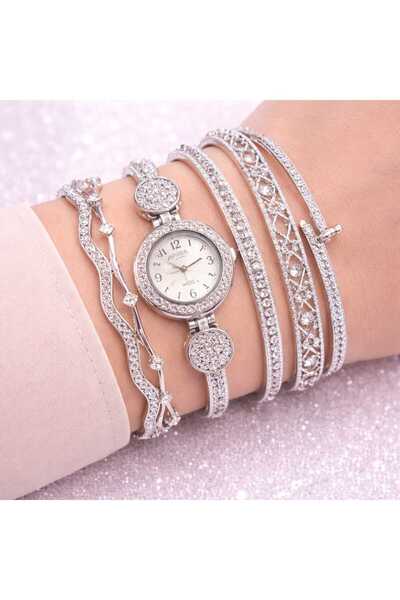 iqraafashion Elegant Women Watch Gift Set with Bracelet Luxury Crystal Design
