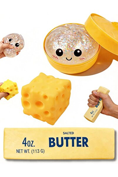 Gigglejoy 3 Pack Squishy Toy Set with Yellow Cheese Slow Rebound Butter Stick...