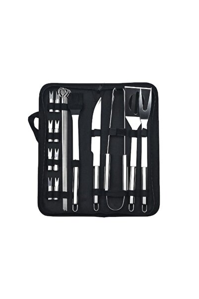 DAMUR Set of 18 Grill Utensils, Stainless Steel, Oxford Bag, Silver