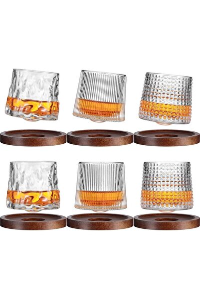 EXRP Crystal Whiskey Glasses 160ml Set of 6, Rotatable Old Fashioned Glasses ...