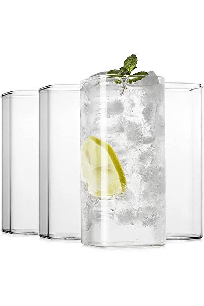 ANGJU Drinking Glasses 13 oz, Thin Square Glasses Set of 4, Elegant Bar Glass...