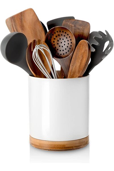 TERRIFI 360° Rotating Utensil Holder, 7.2" Large White Ceramic Cooking Utensi...