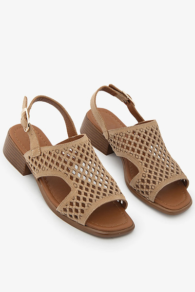 SAYL Mink Suede Genuine Leather Knitted Detailed Low Heeled Women's Sandals