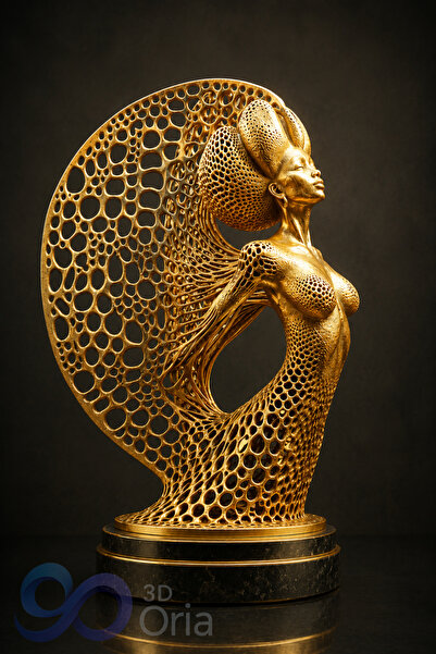 3DOria 3D Baskı Gold Modern Kadın Heykeli | Dekoratif Biblo | Lüks Salon ve O...