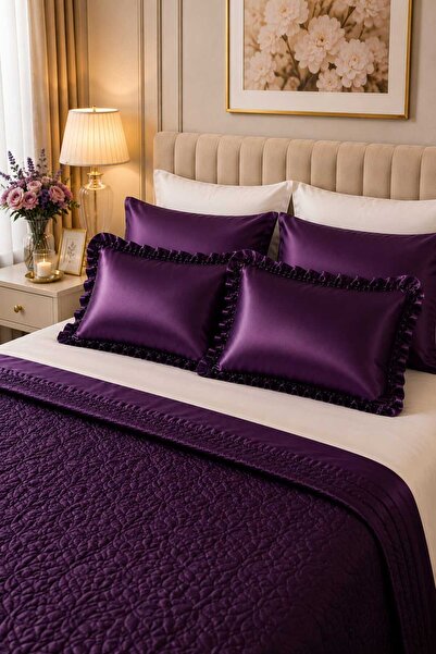Deko Dekor 2-Piece Ruffled Decorative Pillowcase 100% Cotton Satin with Zippe...