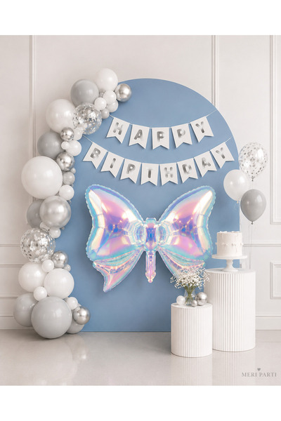 MERİ PARTİ Butterfly Foil Balloon Birthday Concept – Balloon Chain and Happy ...