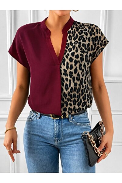 Generic Brand Women's short sleeve v-neck leopard print sandy blouse