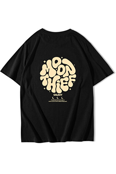 BRZ COLLECTION Unisex Oversize Moon Thief Galaxy T-Shirt Black
