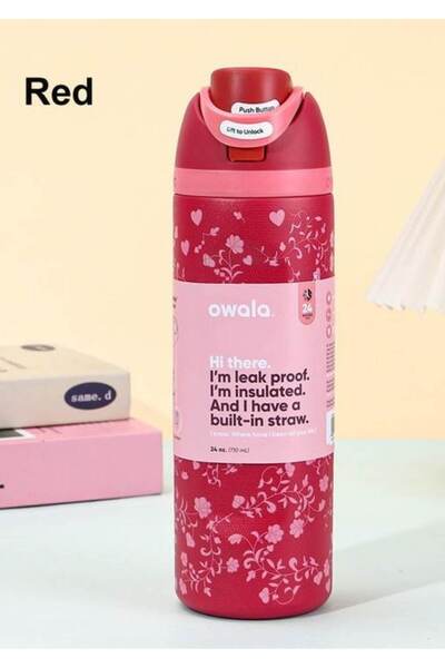 Alvora Owala 32 oz (946 ml) Kilitli Kapaklı Çift İçimli Çelik Desenli Termos