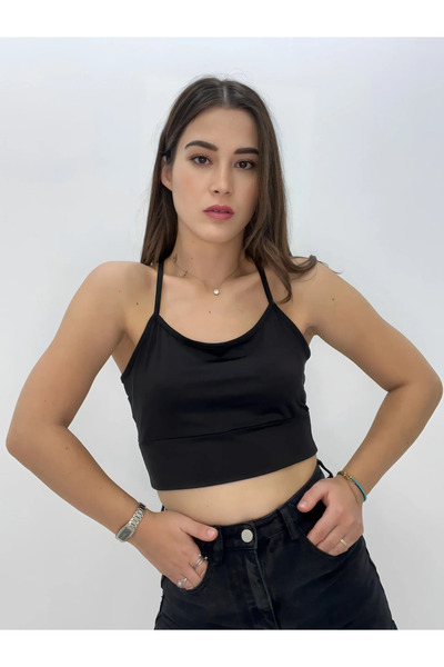 diğer1234 Μαύρο Crop Top Με Κόσμημα Στην Πλάτη — M