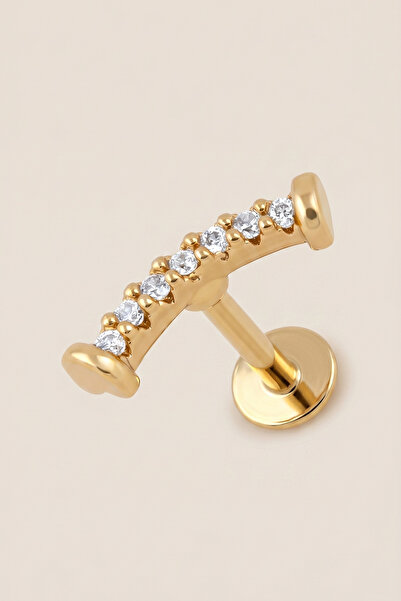 Hetra Altın Renkli Cerrahi Çelik Kavisli Flatback Piercing - Helix, Conch, Kı...