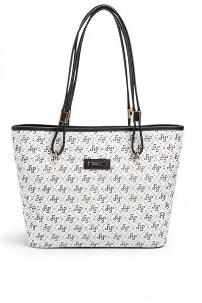 Silver Polo White - Black Monogram Women's Shoulder Bag Sp1282