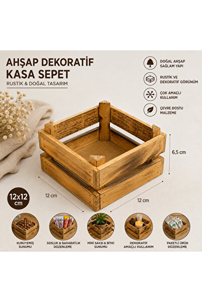 PALU GASTRO Wooden Decorative Case Basket 12X12 cm Rustic Presentation and Or...