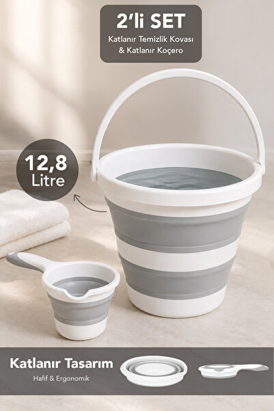 Meleni Home 2'li Katlanabilir Temizlik Seti - Pratik Taşınabilir Su Banyo Büy...