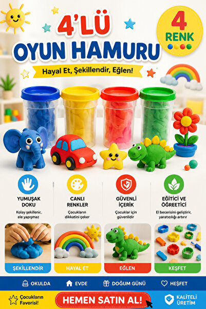 ANI OFİS KIRTASİYE A K 4-Piece Play Dough Set – 4 Colors of Soft Play Dough, ...