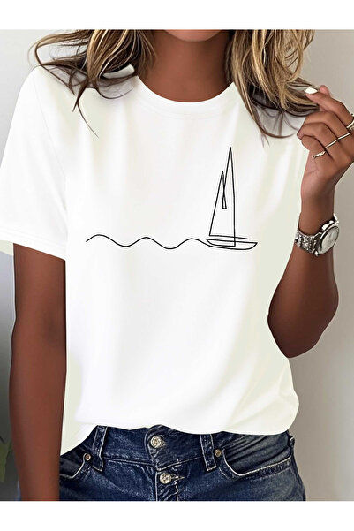 121 Women's Comfortable and Versatile Nautical Print Short Sleeve Shirt