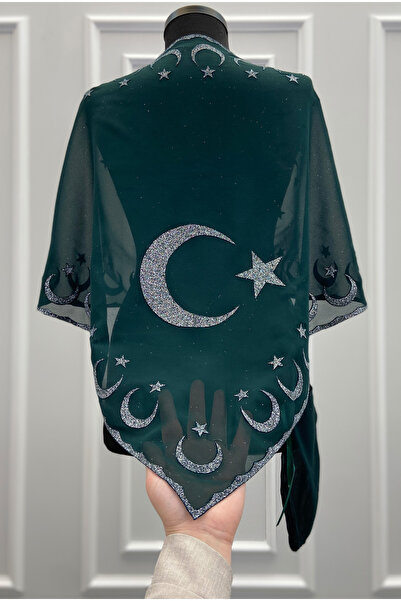 ZEYMERADE Green Silver Glittery Crescent and Star Chiffon Groom Shoulder Cove...