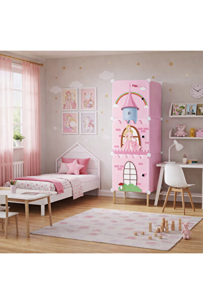 Vivendo Dulap modular pentru copii, 3 rafturi, durabil, 111x37x37 cm, diferit...