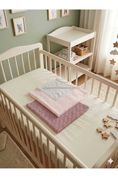 HUGBEBE Set 2 paturici tricotate bebelusi, nuante de roz, dimensiune 75x75 cm...