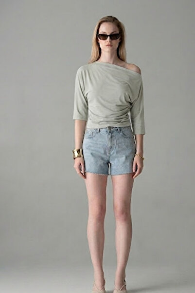 COMBİNE MİCHAİL Women's Short Sleeve Cotton Tight-Fitting Gray T-Shirt