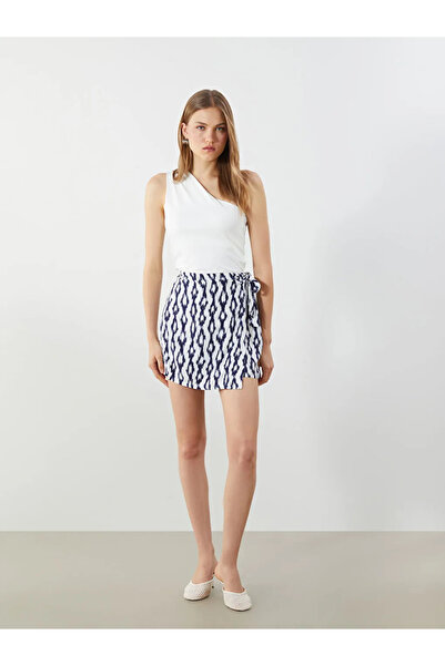 LC Waikiki Blue Patterned Women's Shorts Skirt with Zipper at the Waist