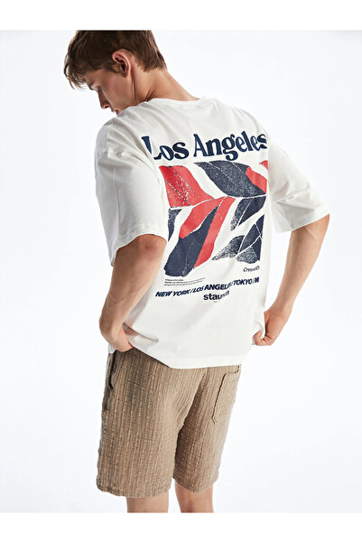 LC Waikiki Ecru Crew Neck Printed Combed Cotton Men's T-Shirt