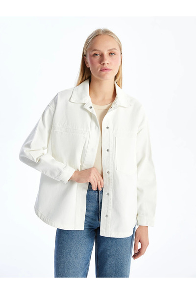 LC Waikiki White Shirt Collar Women's Jean Jacket